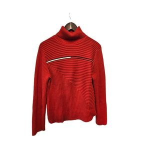 Tommy Hilfiger Turtleneck Sweater Ribbed Red Blue White‎ Slim Fit XL